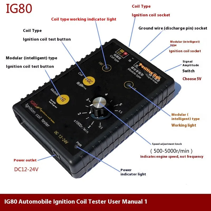 IG80 automobile ignition coil detector for gasoline and natural gas vehicle diagnostics