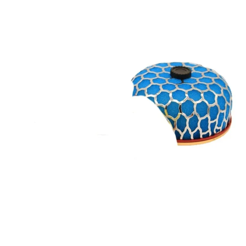 Aluminium mushroom air filter with coloured housing and washable sponge insert for car modification.