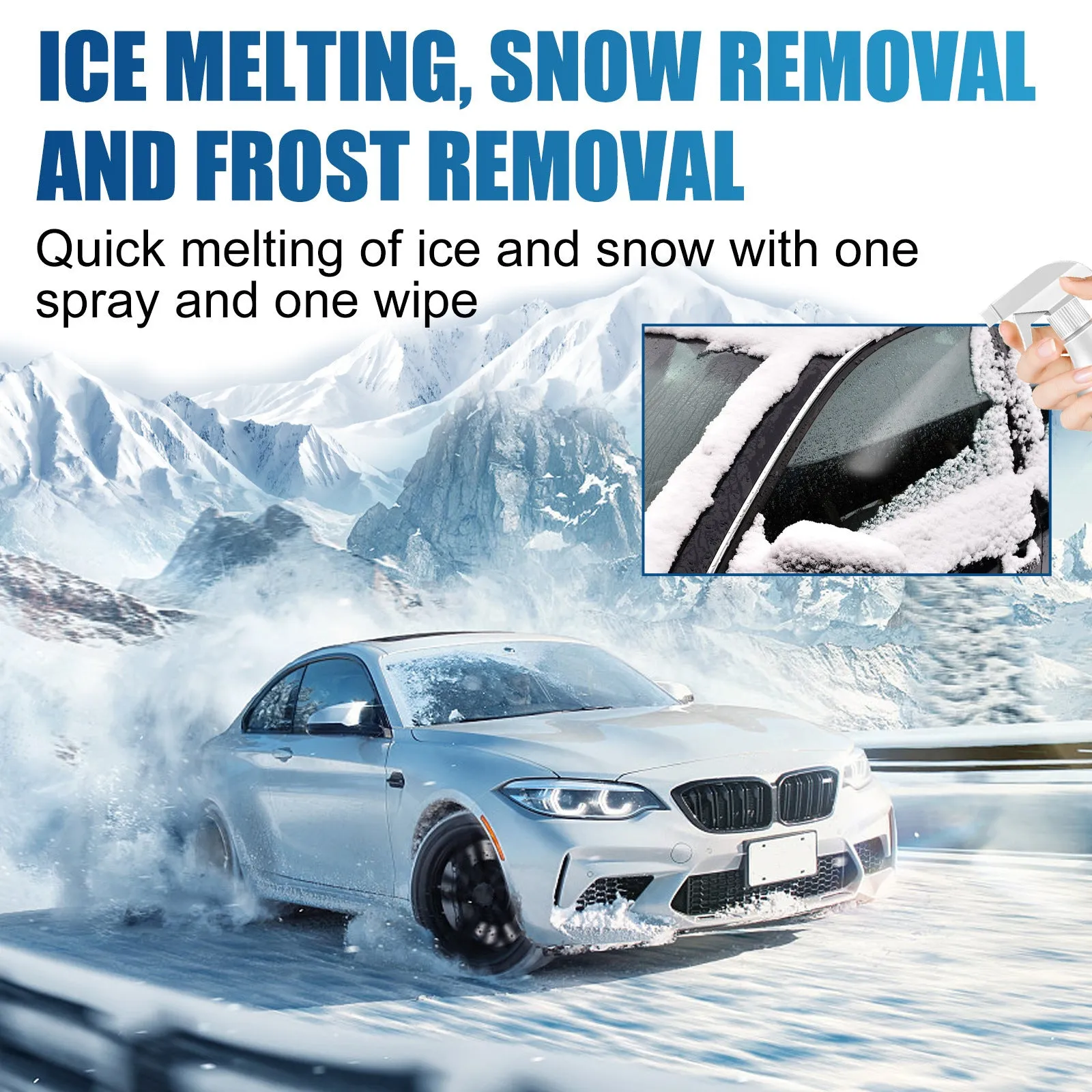 60ml winter car glass ice melting spray bottle with cloth scraper for windscreen defrosting