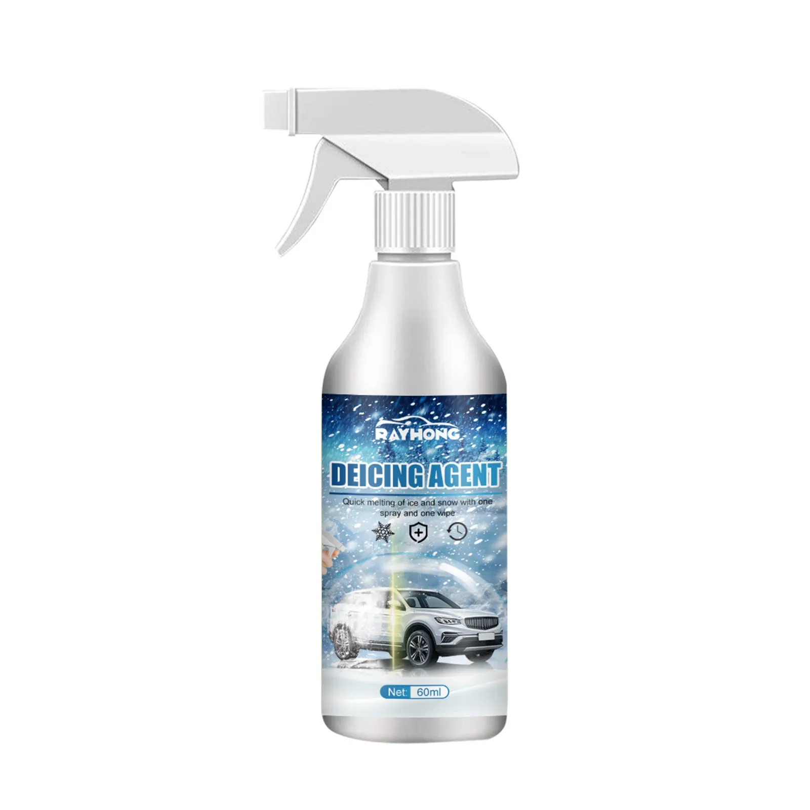 60ml winter car glass ice melting spray bottle with cloth scraper for windscreen defrosting