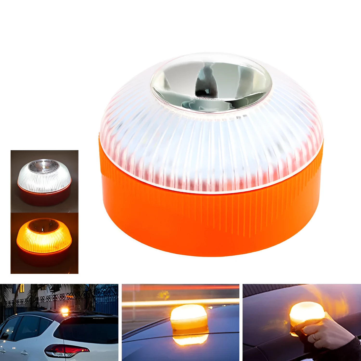 V16 portable LED emergency warning light with magnetic base, shown in red and white colour combination.