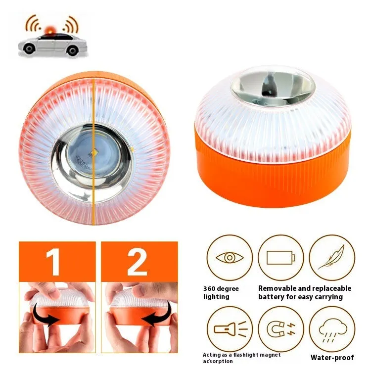 V16 portable LED emergency warning light with magnetic base, shown in red and white colour combination.