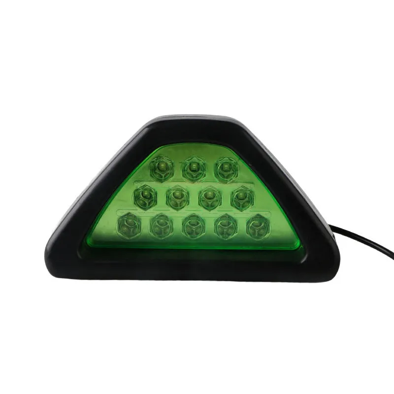Triangular LED vehicle warning light with universal fit for cars and motorcycles in multiple colours
