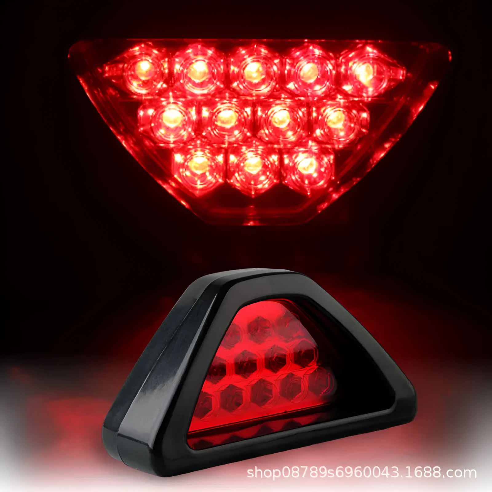 Triangular LED vehicle warning light with universal fit for cars and motorcycles in multiple colours