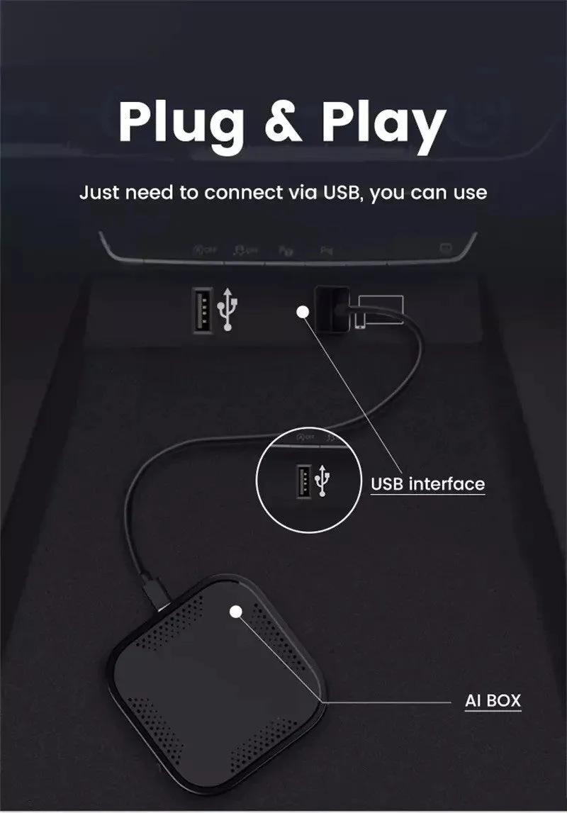Black plastic CarPlay Box TBOX measuring 79mm with installation accessories for car DVD system upgrades