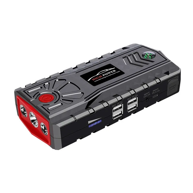 Portable automobile emergency jump starter in ABS toolbox with LED flashlight