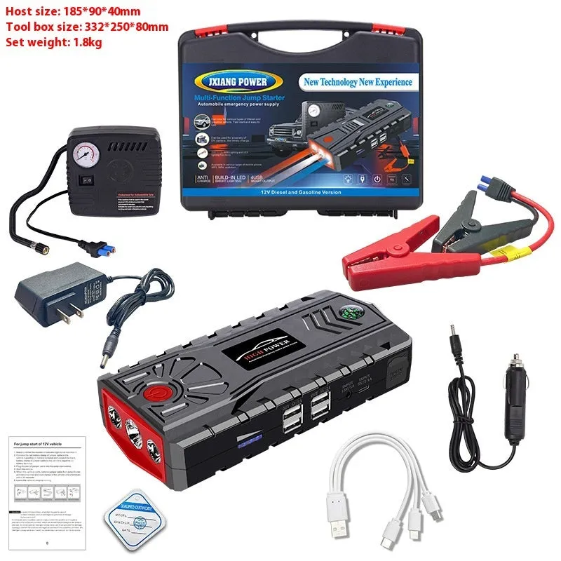 Portable automobile emergency jump starter in ABS toolbox with LED flashlight