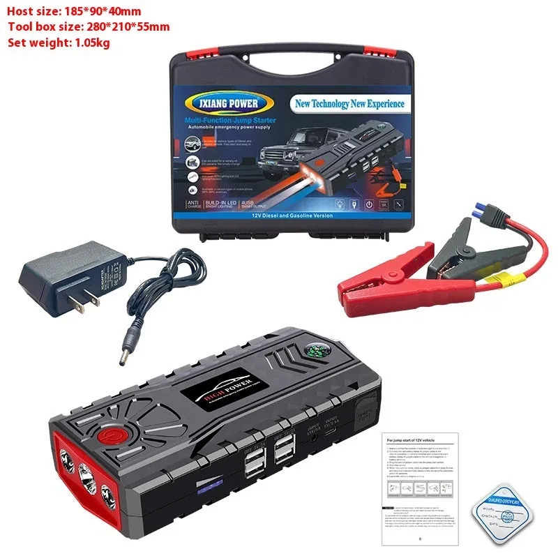 Portable automobile emergency jump starter in ABS toolbox with LED flashlight