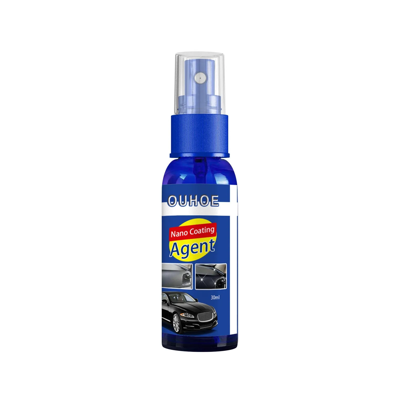Car plastic interior renovation spray bottle with yellow sponge applicator for dashboard and trim restoration