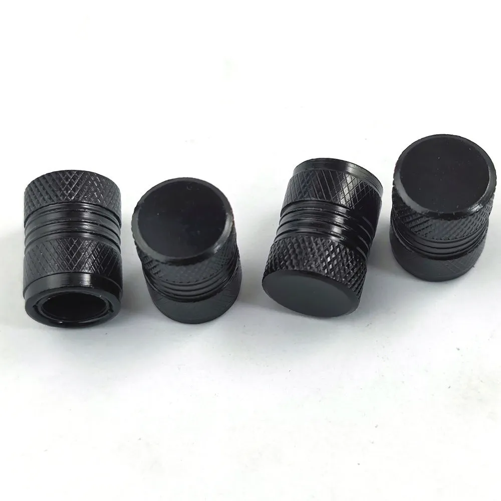 Aluminium car tyre valve dust protection cap in black, blue, grey, and red colour options