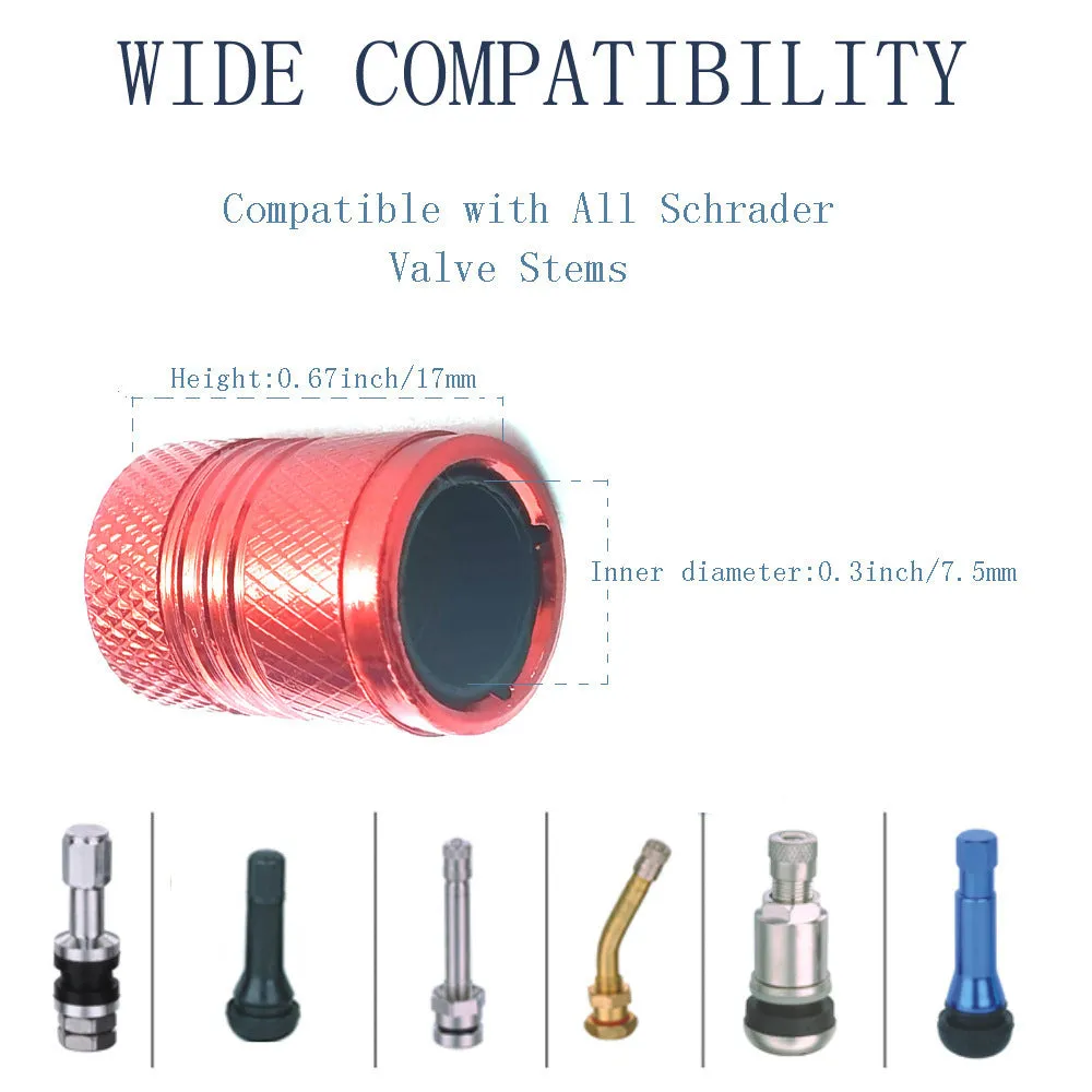 Aluminium car tyre valve dust protection cap in black, blue, grey, and red colour options