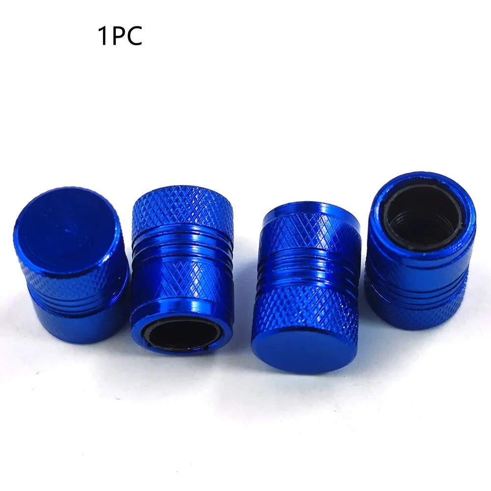 Aluminium car tyre valve dust protection cap in black, blue, grey, and red colour options