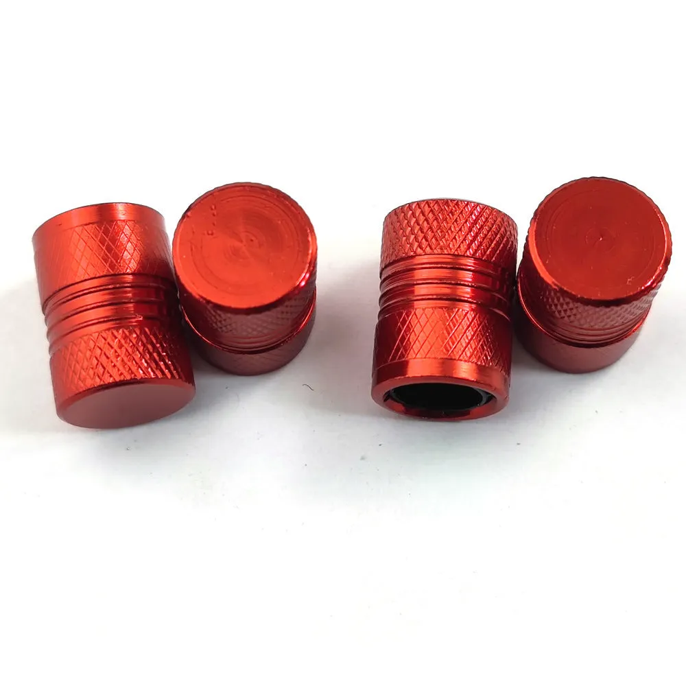 Aluminium car tyre valve dust protection cap in black, blue, grey, and red colour options