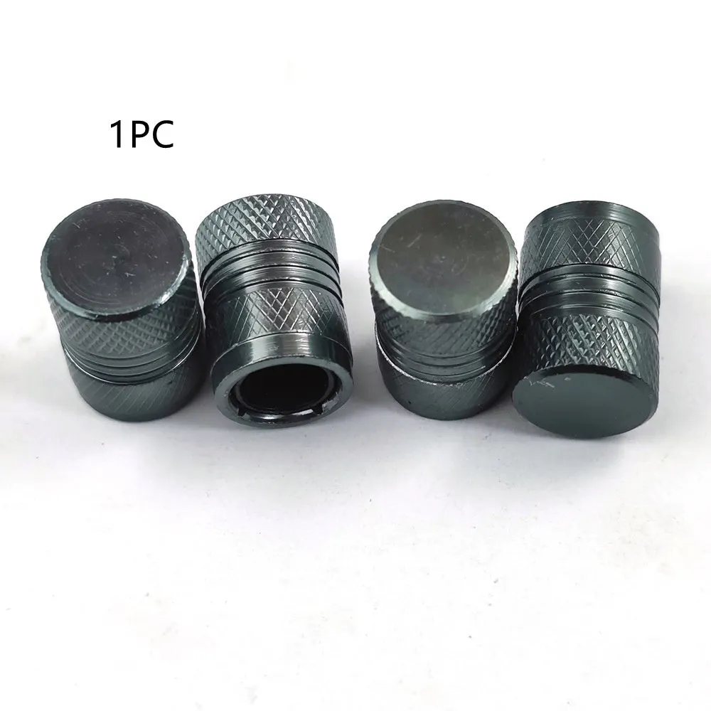 Aluminium car tyre valve dust protection cap in black, blue, grey, and red colour options