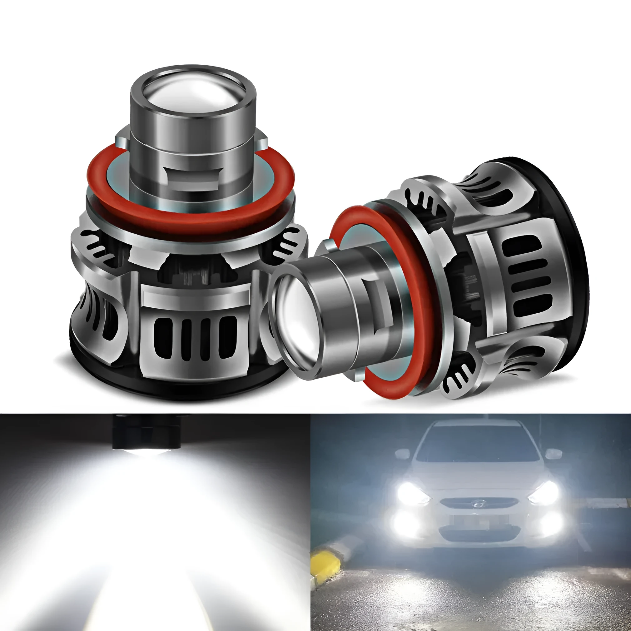 36W H11 LED car headlight bulb with aviation aluminium housing on a white background.