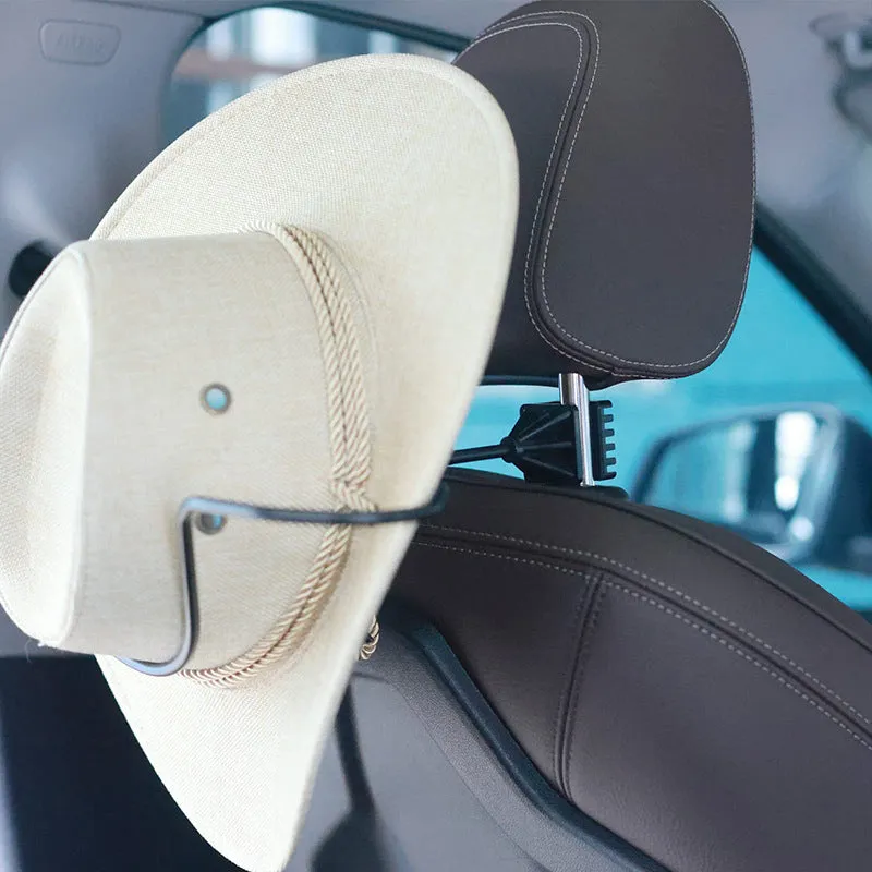 Black metal hat bracket for car visor or headrest cap display and storage