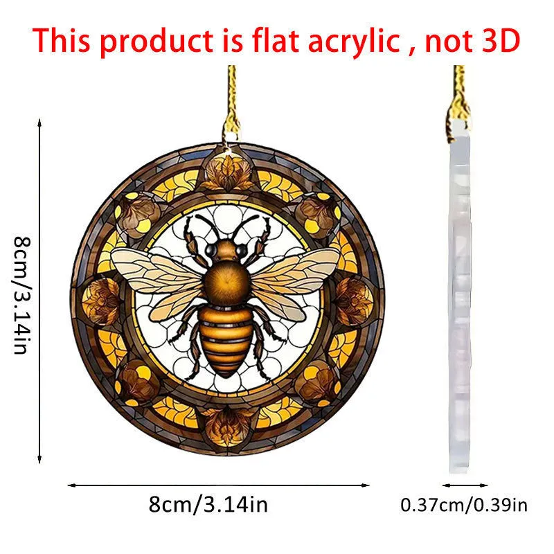 Round acrylic pendant with cartoon bee illustration for backpack or keyring charm