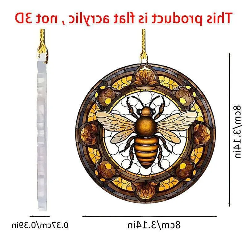 Round acrylic pendant with cartoon bee illustration for backpack or keyring charm