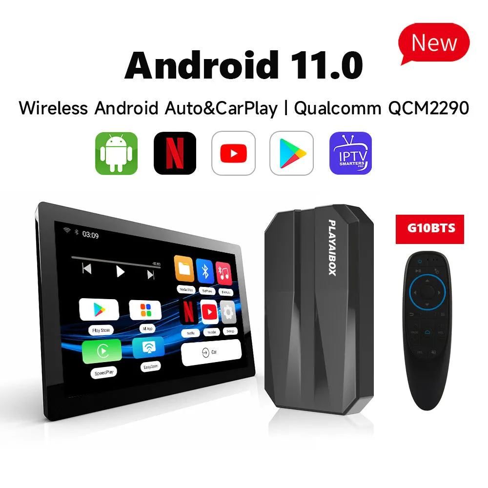 CarPlay wired to wireless AI box converter with ABS plastic housing measuring 110x80x35mm