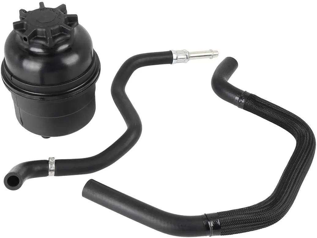BMW power steering oil pot kit components including oiler, tubing, and hose repair parts.