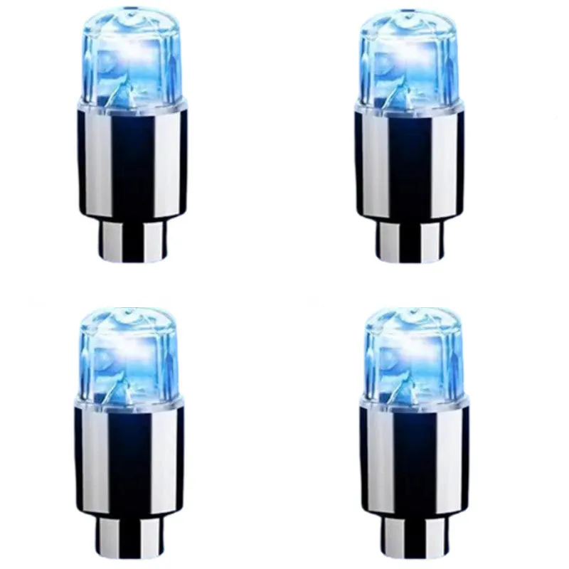 Colourful LED bicycle valve cap lights with battery packs and adapters for wheel valve stems