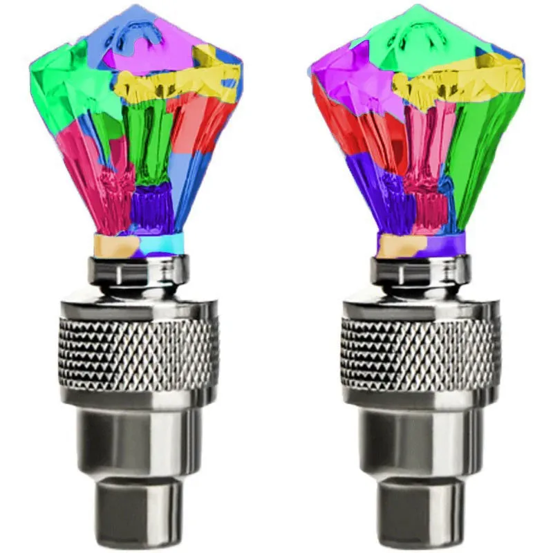 Colourful LED bicycle valve cap lights with battery packs and adapters for wheel valve stems