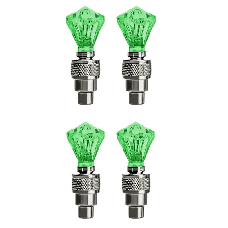 Colourful LED bicycle valve cap lights with battery packs and adapters for wheel valve stems
