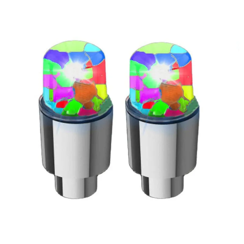 Colourful LED bicycle valve cap lights with battery packs and adapters for wheel valve stems