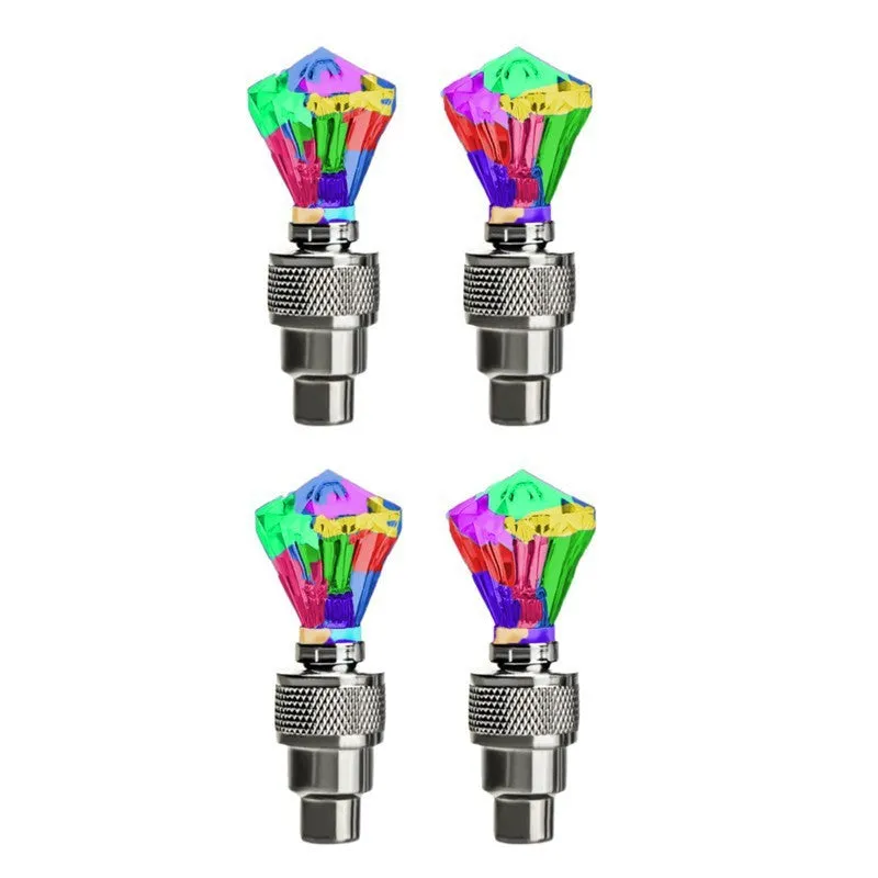 Colourful LED bicycle valve cap lights with battery packs and adapters for wheel valve stems