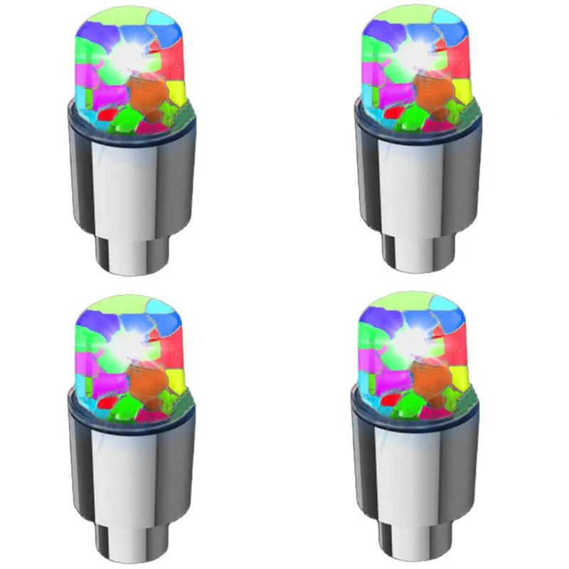 Colourful LED bicycle valve cap lights with battery packs and adapters for wheel valve stems