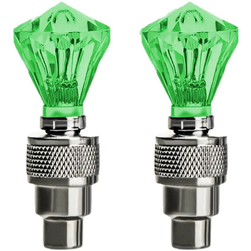 Colourful LED bicycle valve cap lights with battery packs and adapters for wheel valve stems