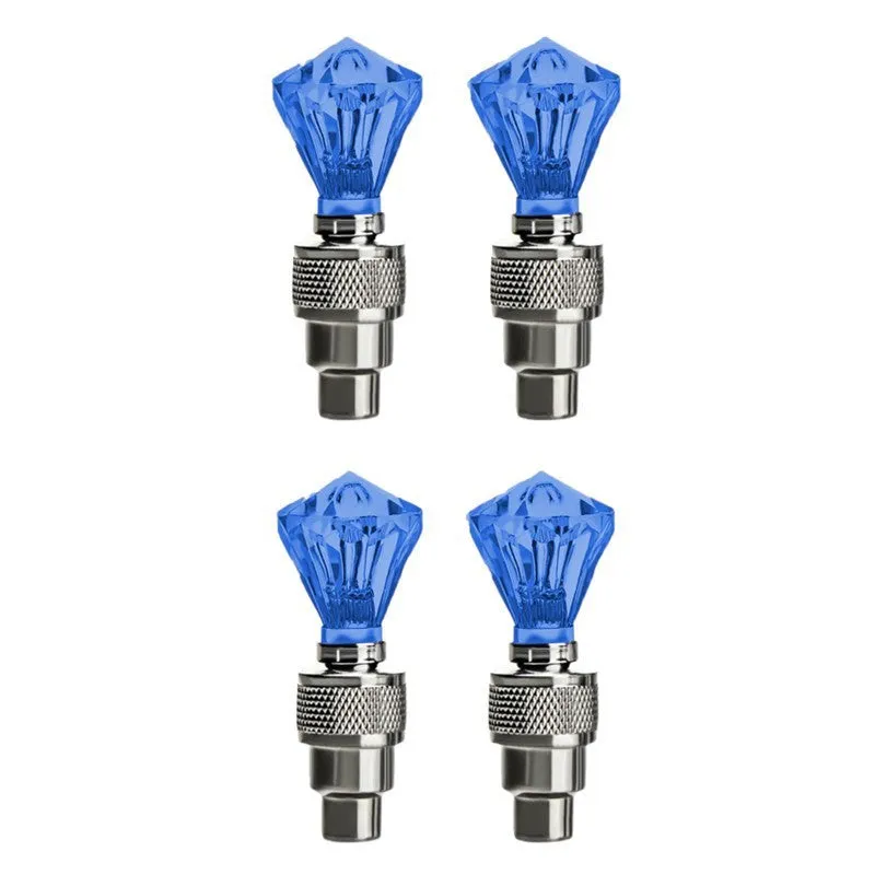 Colourful LED bicycle valve cap lights with battery packs and adapters for wheel valve stems