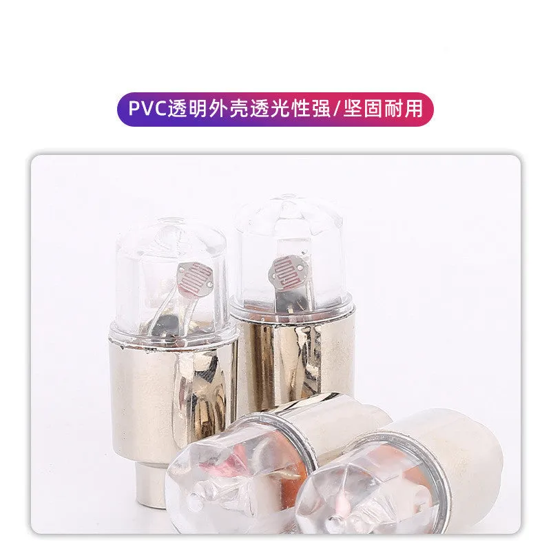 Colourful LED bicycle valve cap lights with battery packs and adapters for wheel valve stems