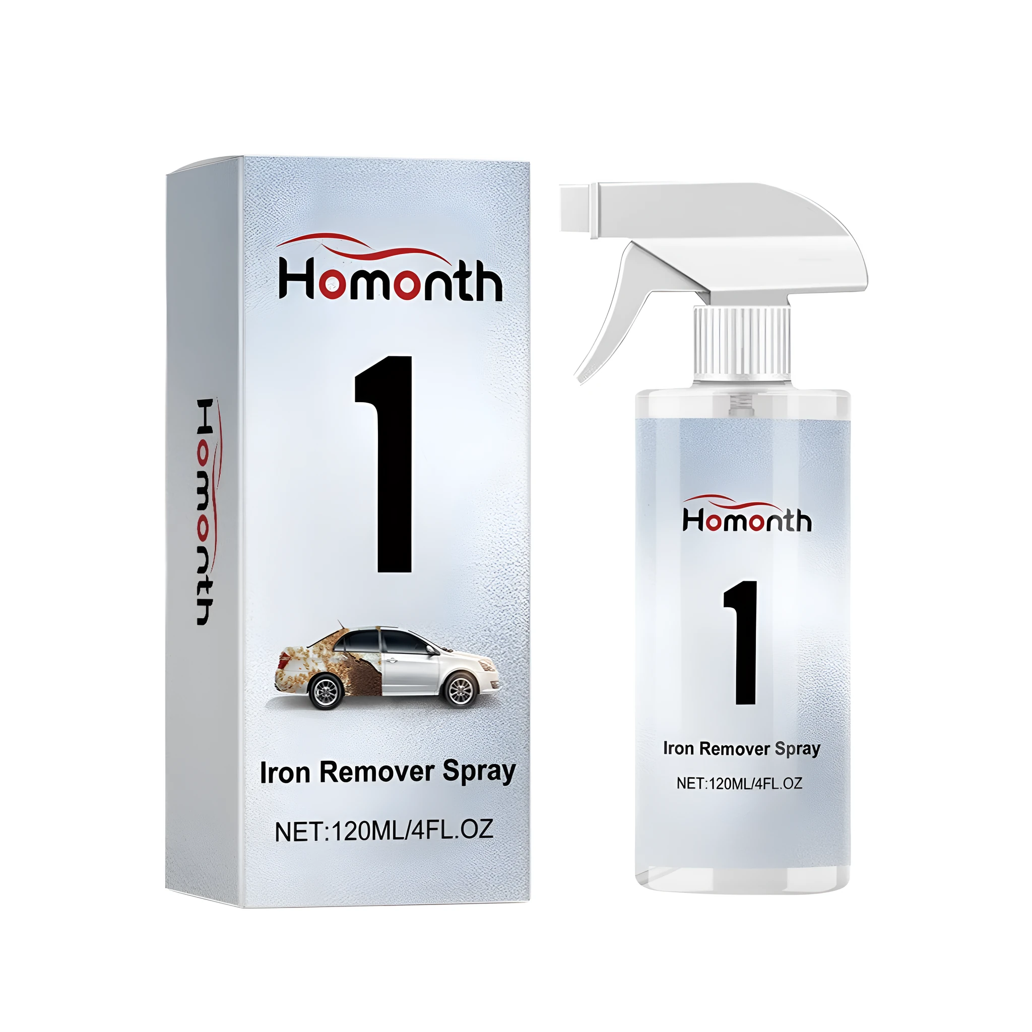 Automotive iron remover spray bottle with citric acid formula for rust removal