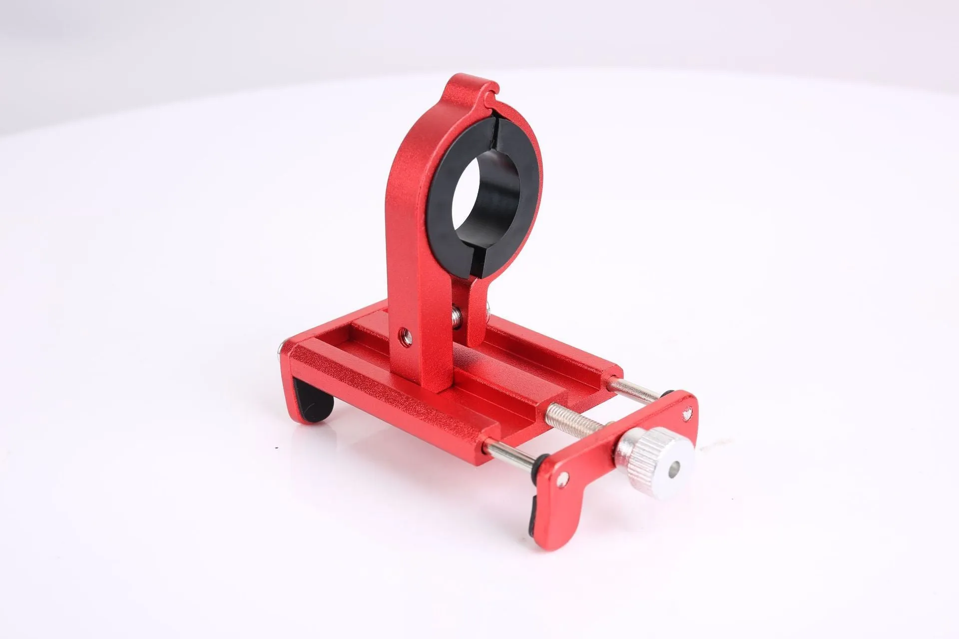 Aluminium alloy bicycle phone holder with fixed mount design in black, red and titanium colour options