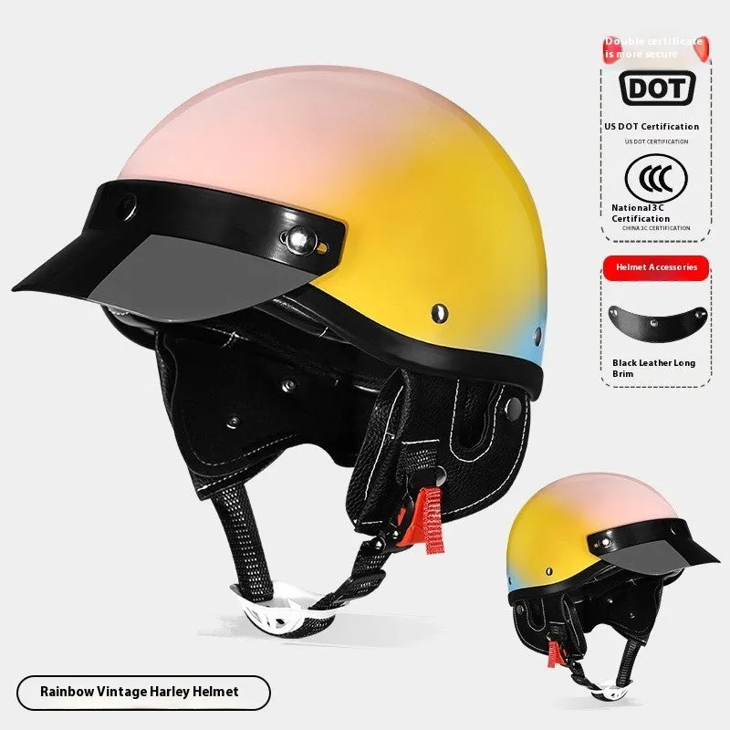 3C certified ABS electric motorcycle helmet shown in various colour options including grey, white, black, red, and multicolour.