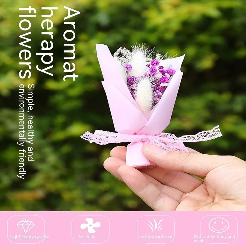 Car air conditioning vent clip with dried flower ornament and perfume bottle in various colour options