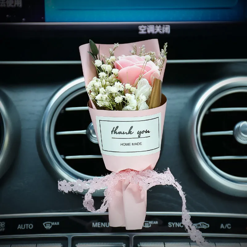 Car air conditioning vent clip with dried flower ornament and perfume bottle in various colour options