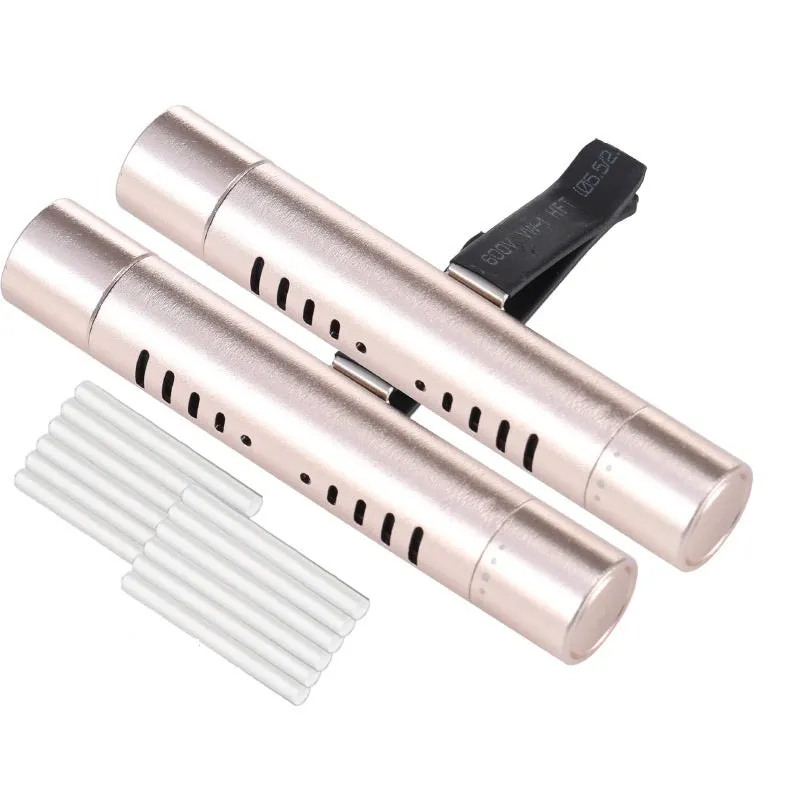 Solid metal car air vent clip air freshener with odourless incense sticks in one of five colour options.