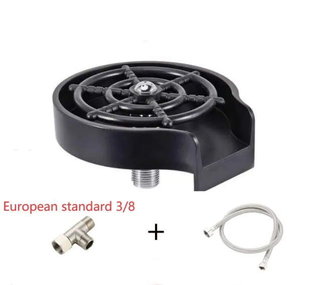 Black high pressure automatic stainless steel glass washer with ABS base and copper hose.