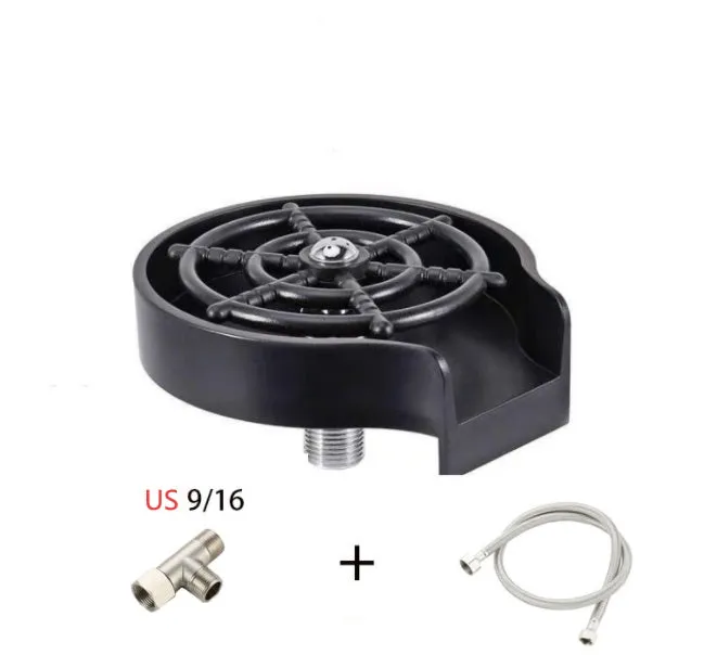 Black high pressure automatic stainless steel glass washer with ABS base and copper hose.