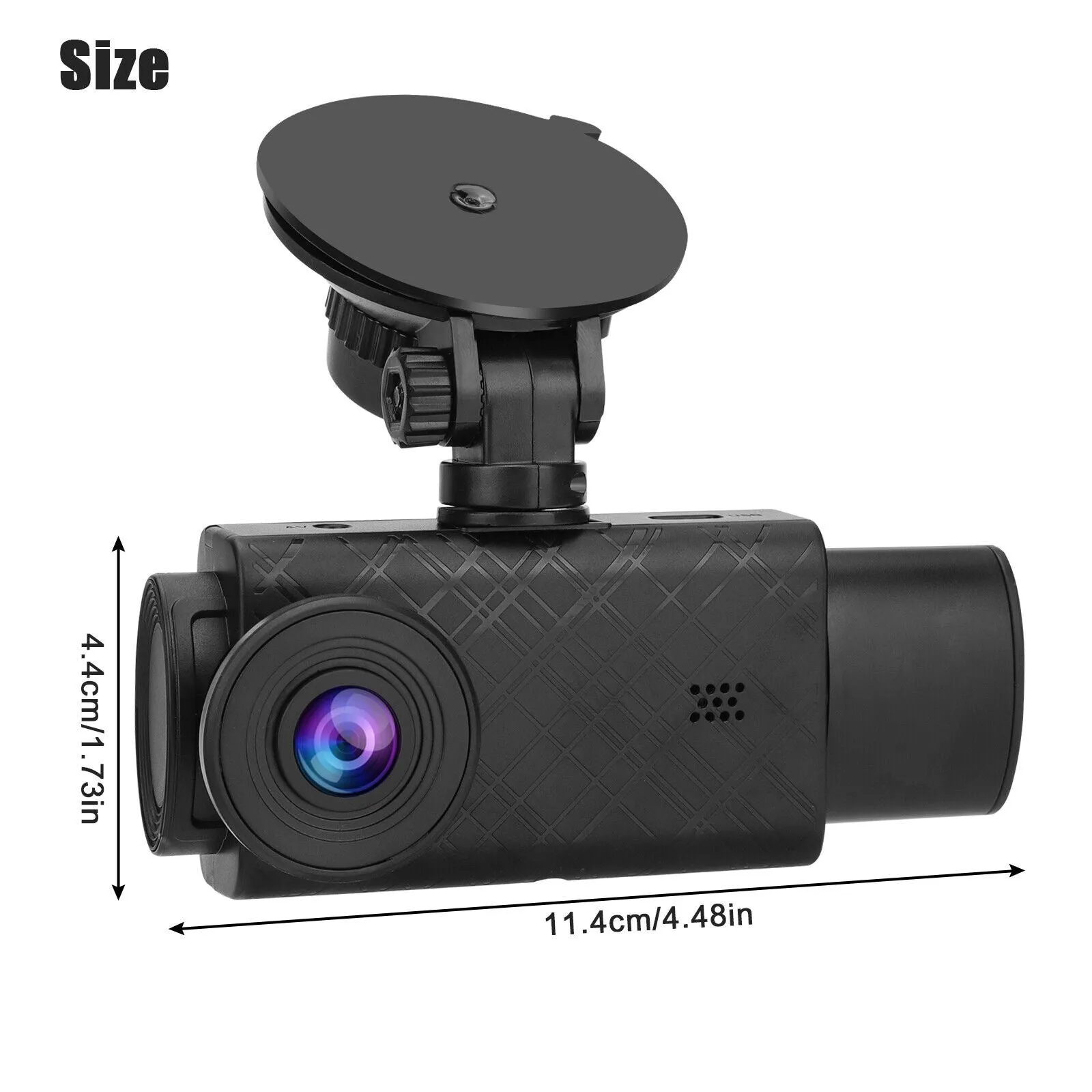 Black dashcam with 2 inch touch screen mounted on car dashboard showing 1080P recording display