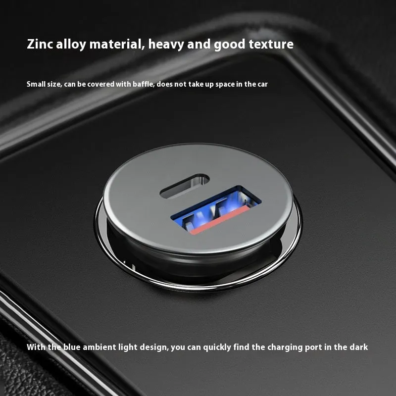 67.5W zinc alloy car charger with USB-A and USB-C ports, model SC-G03-67.5W, black