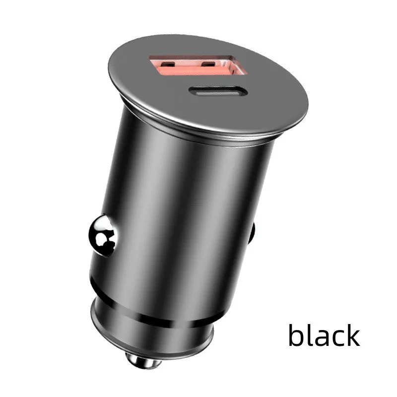 67.5W zinc alloy car charger with USB-A and USB-C ports, model SC-G03-67.5W, black