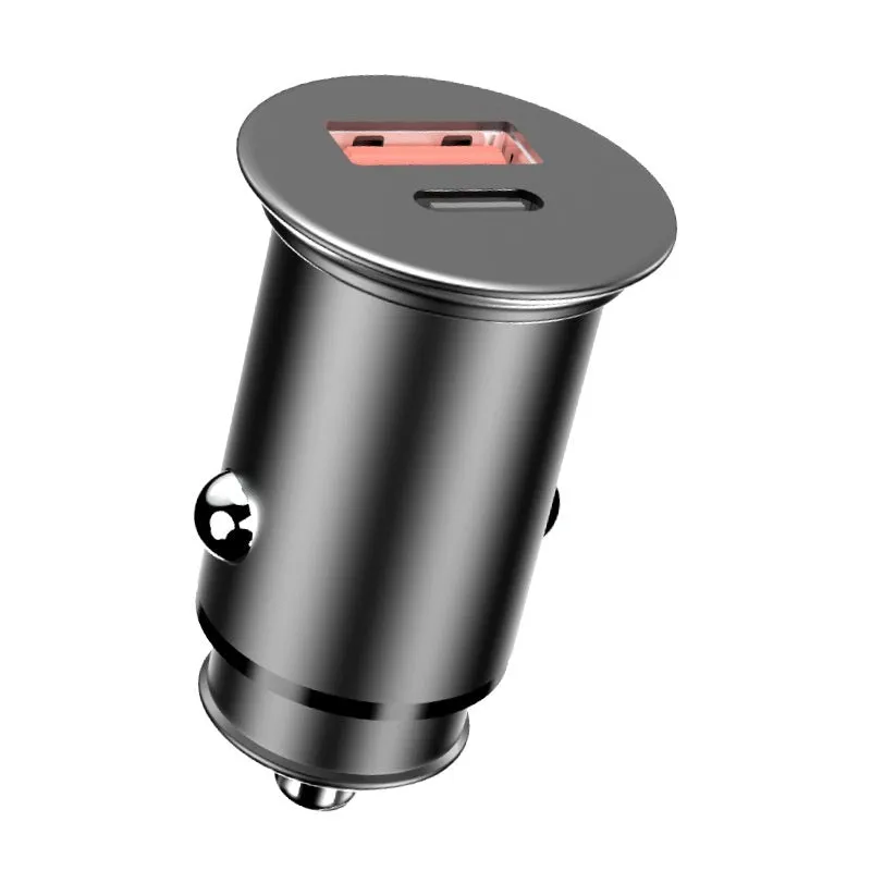 67.5W zinc alloy car charger with USB-A and USB-C ports, model SC-G03-67.5W, black