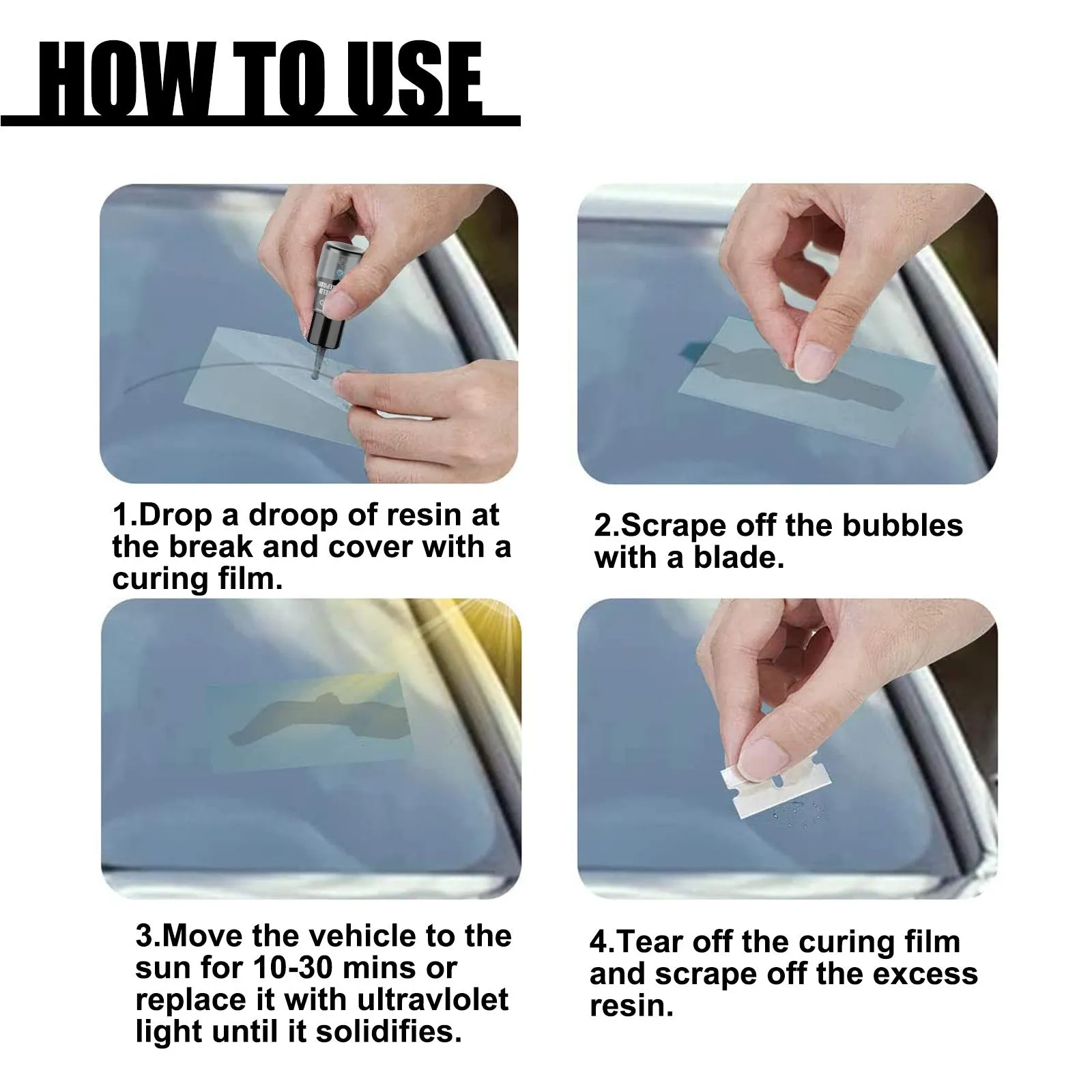 Car windshield repair agent crack kit with 20ml solution and curing films