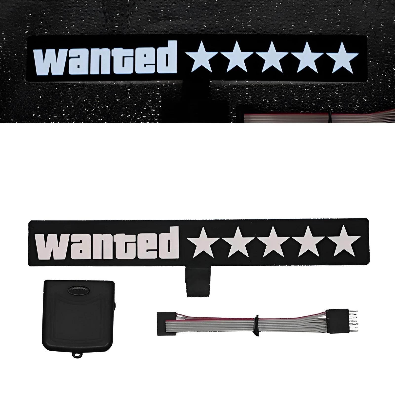 Electroluminescent car sticker decal in Wanted white light pattern on car window