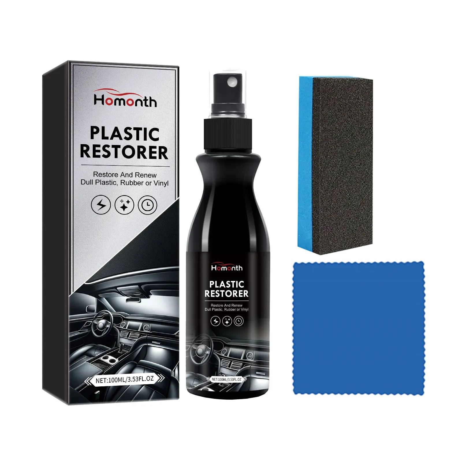 100ml car plastic renovation agent with sponge and cloth for interior trim restoration