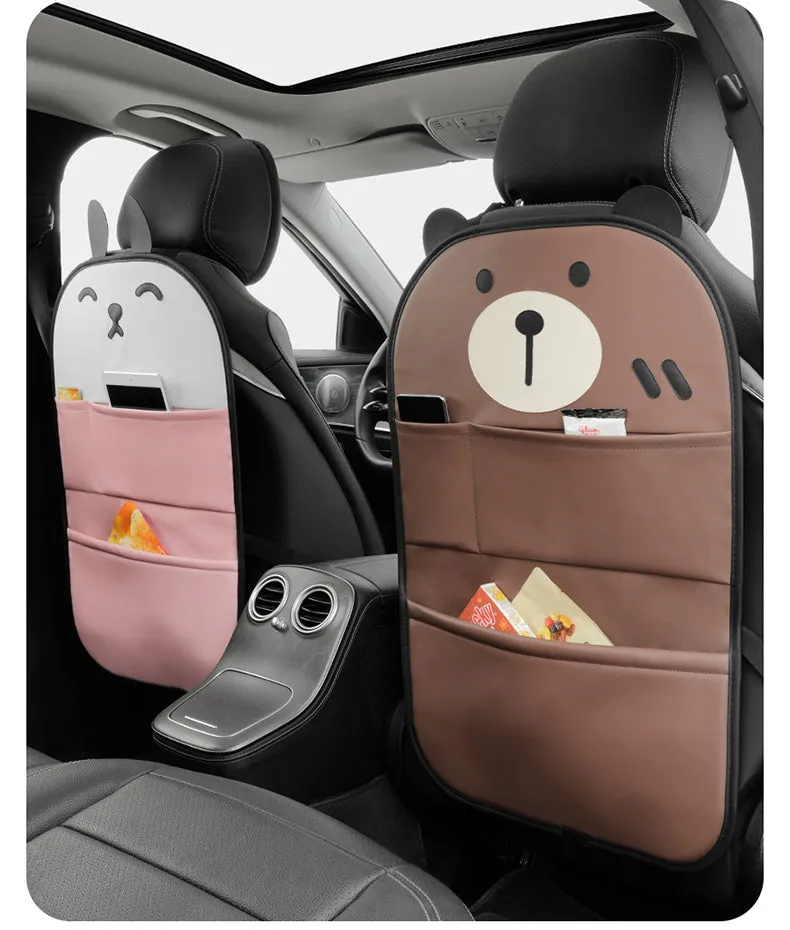 Car seat back protector leather kick pad with Cute Bear design, long style