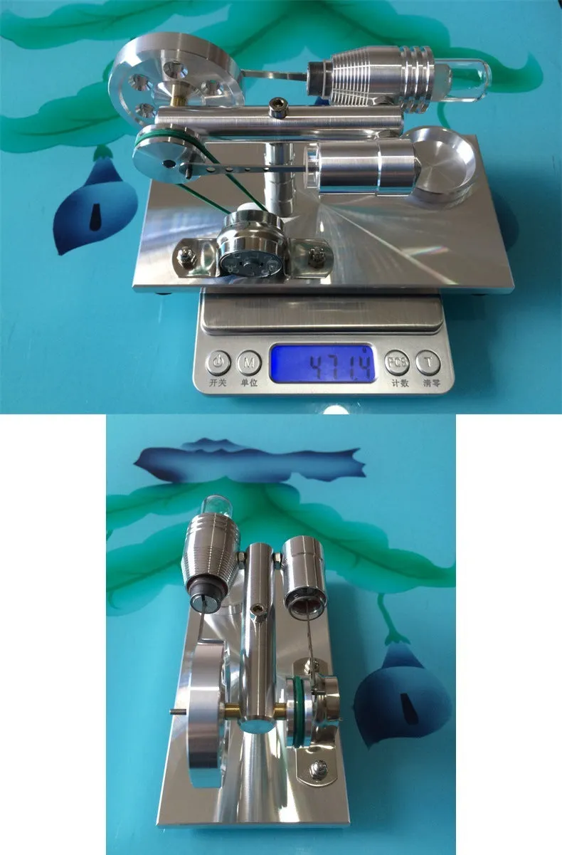 2019 Red upgrade miniature Stirling engine toy on a desk, 155x80x85mm, showing flywheel and cylinder